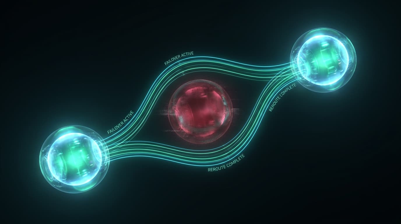 Network of vendor nodes with traffic rerouting around a failed node